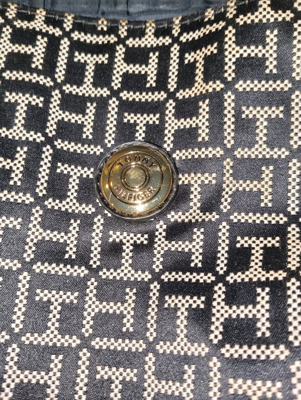 Tommy Hilfiger Black and White Patterned Tote Handbag with Gold Accents - Picture 3 of 3